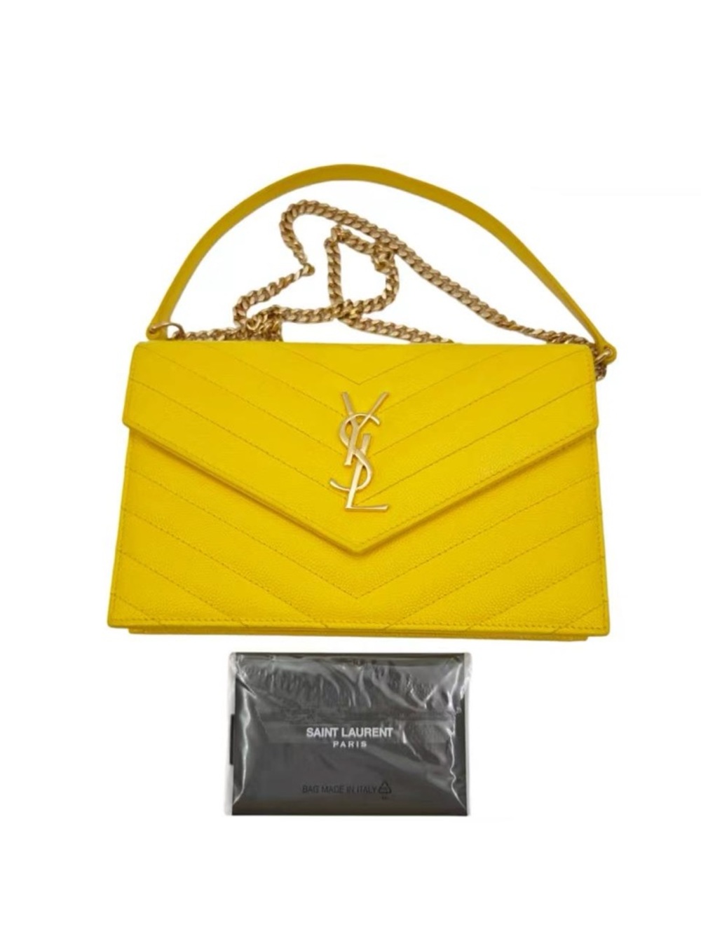Saint Laurent Yellow Quilted Envelope Shoulder Bag with Gold Hardware